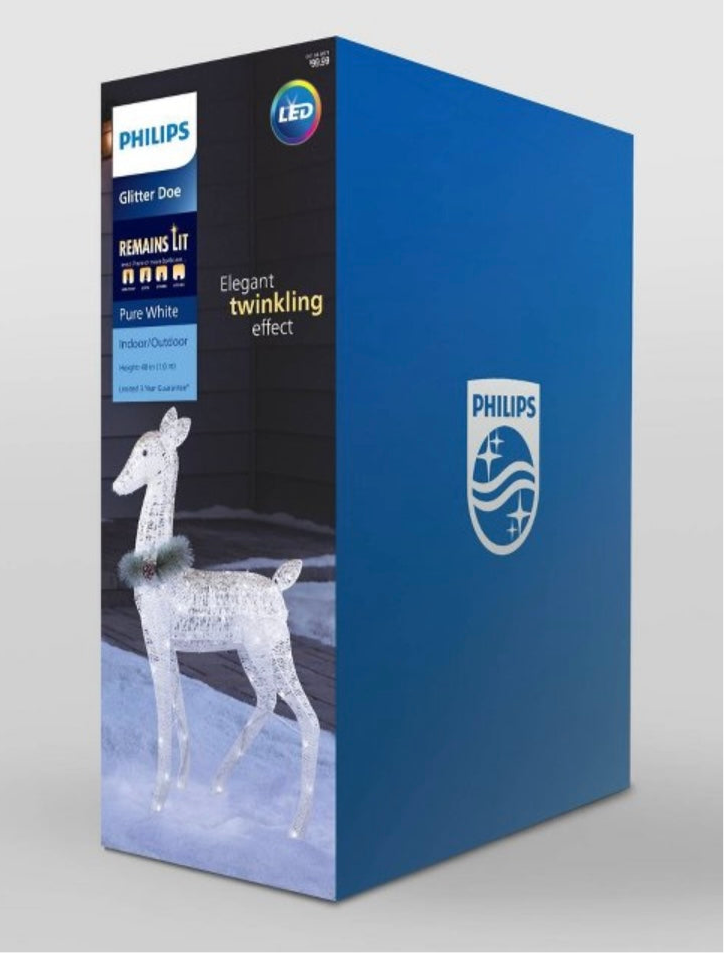 Phillips 40” LED Glitter String Doe Novelty Sculpture Light Pure white Twinkle: Champagne Finish, Outdoor/Indoor use