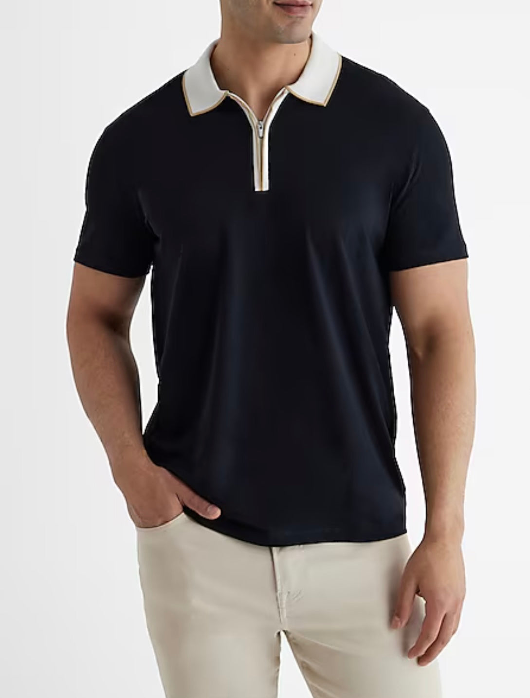Contrast Collar Perfect Pima Cotton Zip Polo