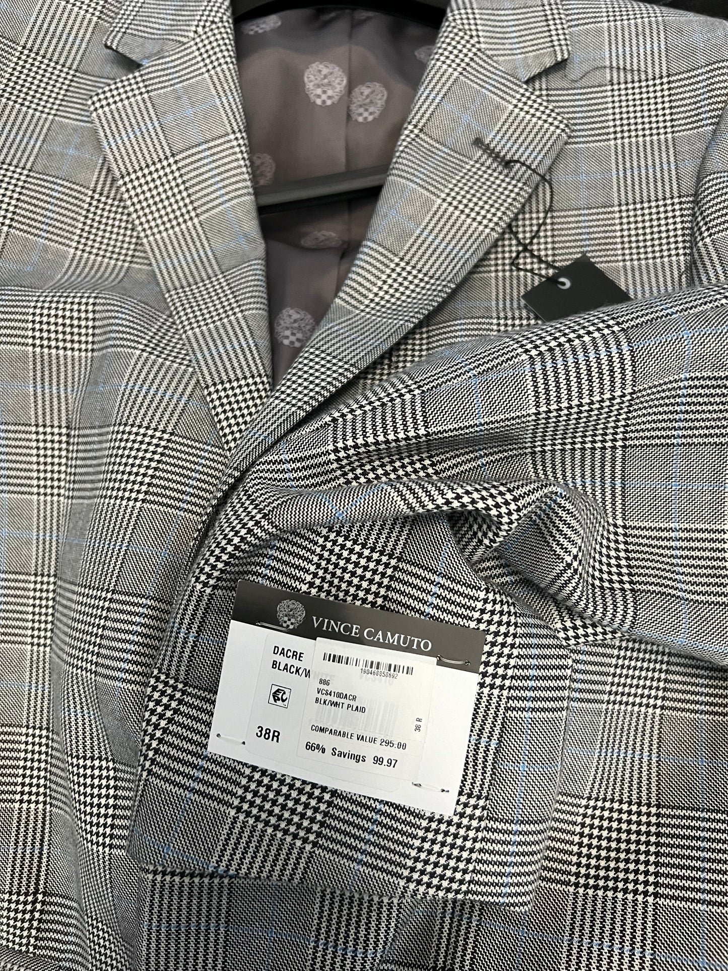 Vince Camuto Men's Black and White Suit 38R