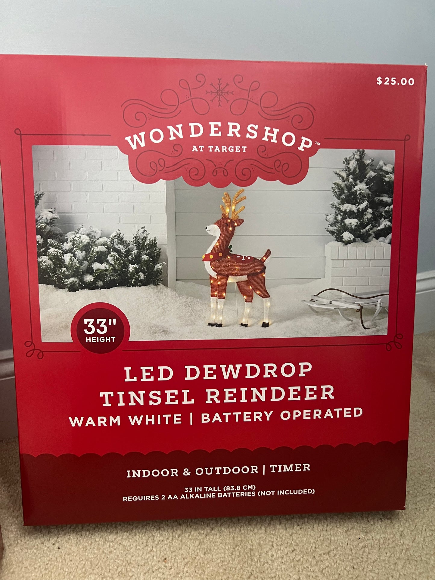 33” LED Dewdrop Tinsel Reindeer Christmas Novelty Sculpture Light