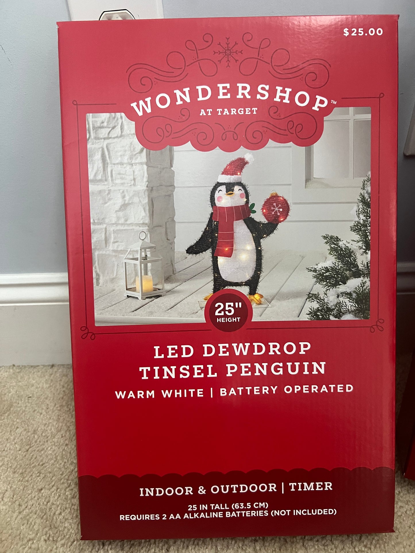 25” LED Dewdrop Tinsel Penguin Christmas Novelty Sculpture Light Wondershop