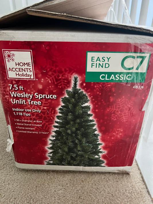 7.5ft. Green Unlit Spruce Artificial Christmas Tree with Foldable Base